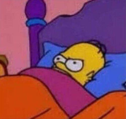 angry homer simpson in bed meme template