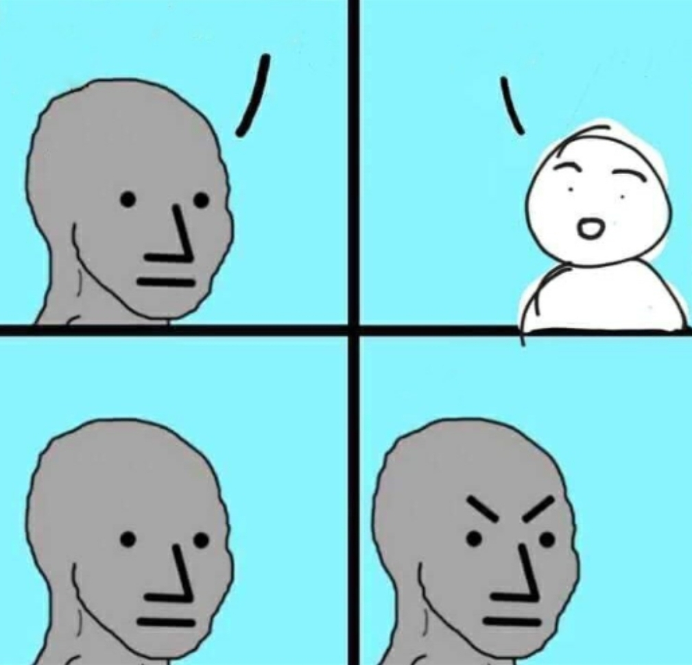Angry npc wojak meme template