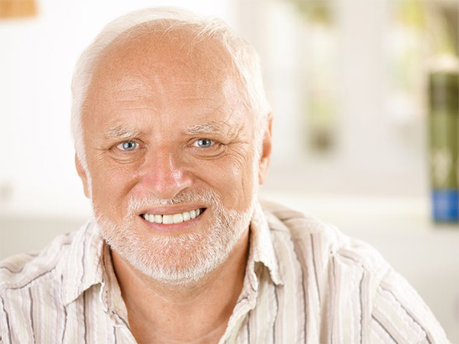 Awkward smiling old man meme template