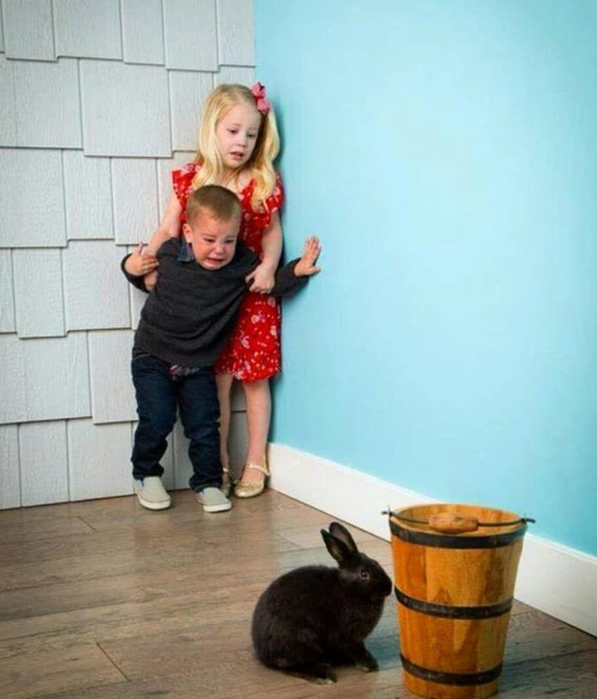 Children scared of rabbit meme template