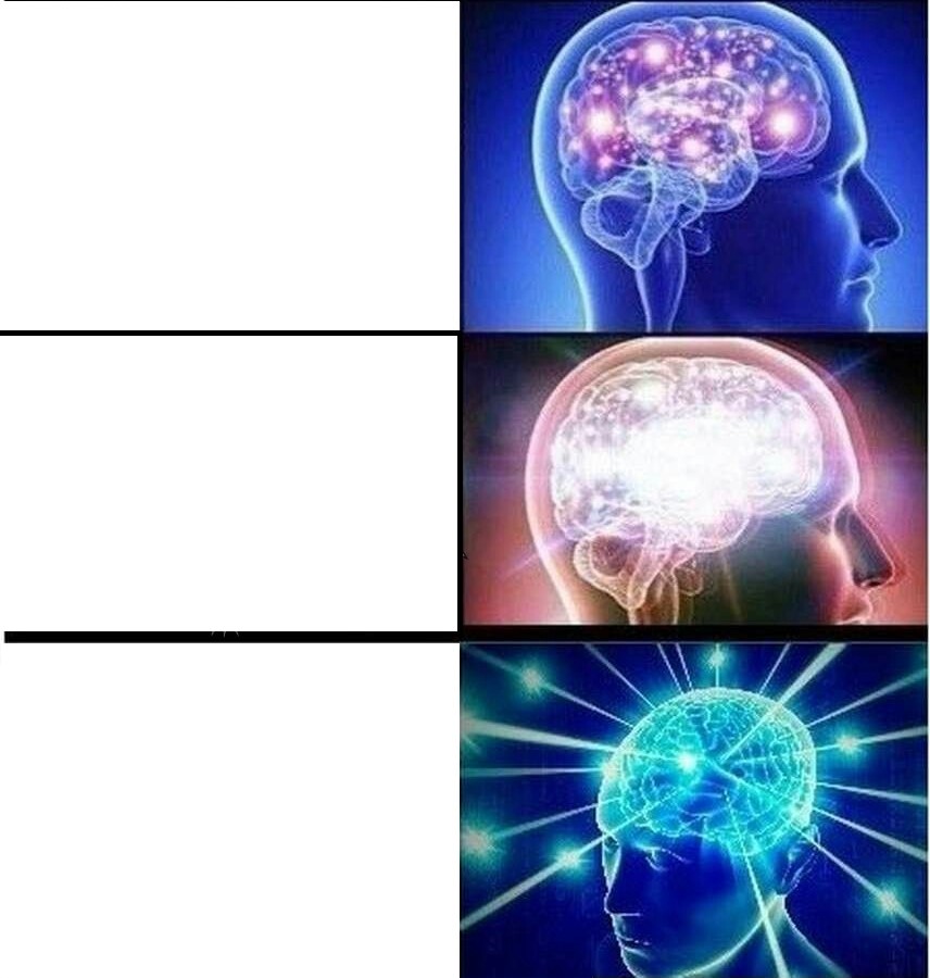 Expanding brain 3 panels meme template
