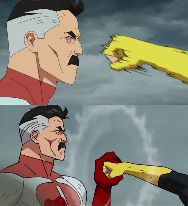 Omni Man blocks punch meme template