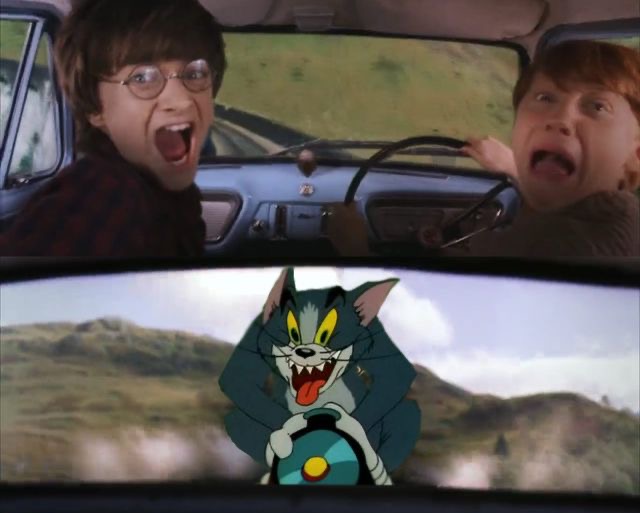 Tom chasing Harry and Ron Weasly meme template