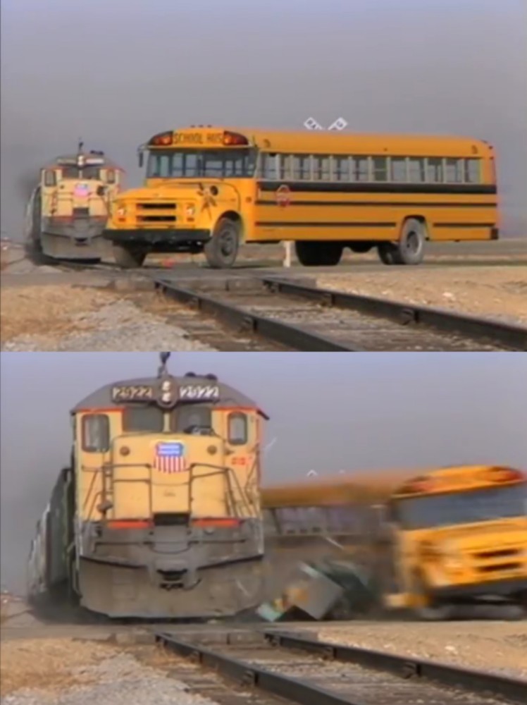 train crashes bus meme template